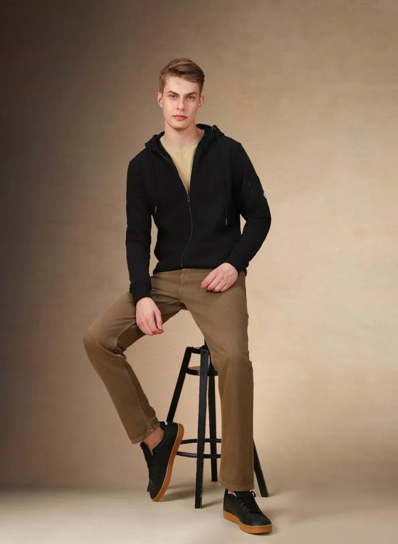 Dennis Lingo Men's Black Polyester Blend Solid Regular Fit Sweatshirt