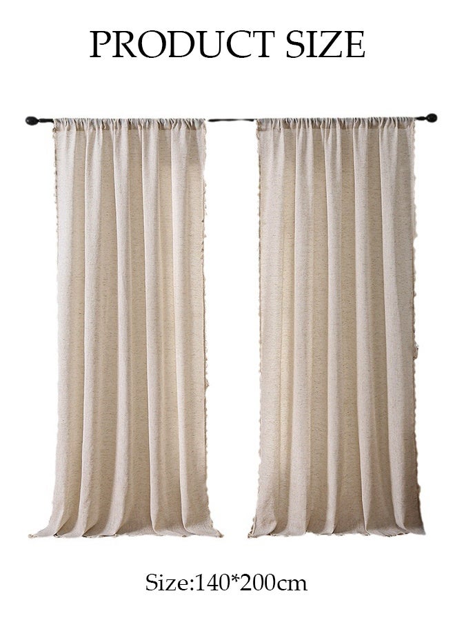 DUNISO 2 Pieces Of Blackout Curtains, Household Soundproof And Heat Insulating Curtains，Linen Curtains With Tassels, Lightweight And Breathable, Suitable For Bedroom， Living Room，Dining Rooms，Study Rooms, 140*200cm - Image 2