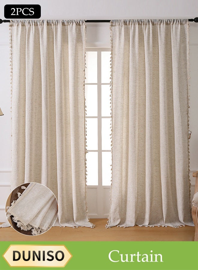 DUNISO 2 Pieces Of Blackout Curtains, Household Soundproof And Heat Insulating Curtains，Linen Curtains With Tassels, Lightweight And Breathable, Suitable For Bedroom， Living Room，Dining Rooms，Study Rooms, 140*200cm - Image 1