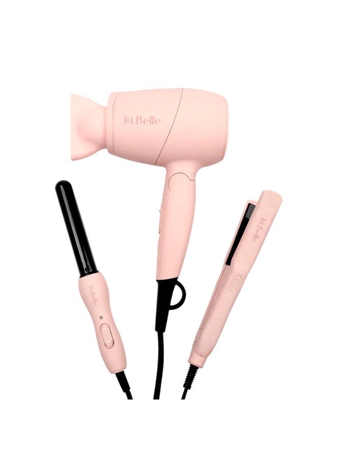LaBelle Mini Hair Styling Set – 3 Pieces - Pink - Image 1