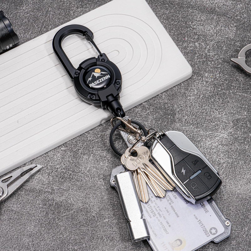 pasezenn Heavy Duty Retractable Keychain,28in/70cm Stainless Steel Cord,Retractable Badge Holder with Carabiner Clip for Work,Outdoor Black 1 Pack - Image 5