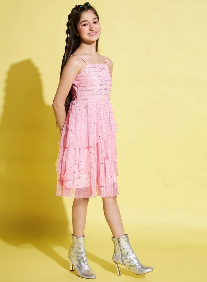 ستايلو بج فستان ستايلو بوغ بطبقات وشبكة مطبوعة بالنجوم - Image 4