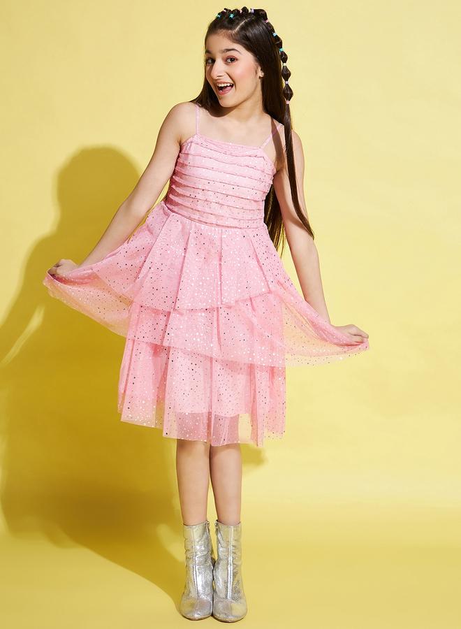 ستايلو بج فستان ستايلو بوغ بطبقات وشبكة مطبوعة بالنجوم - Image 1