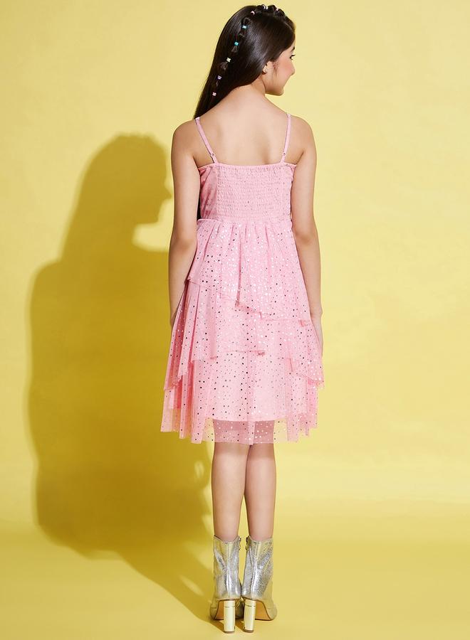 ستايلو بج فستان ستايلو بوغ بطبقات وشبكة مطبوعة بالنجوم - Image 5