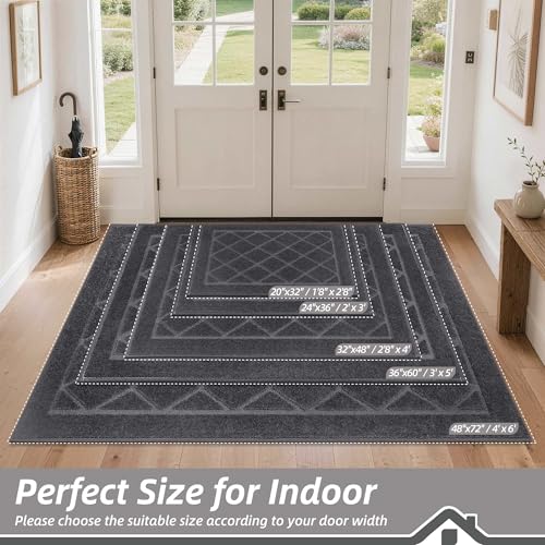 BEQHAUSE Dirt Trapper Door Mat 24 x 36 Doormat NonSlip Entryway Rugs Washable Dog Door Mat Stain Resistant and Absorbent Welcome Floor Mat for Front Back Door Mud Wet Shoes Paws Dark Grey - Image 3