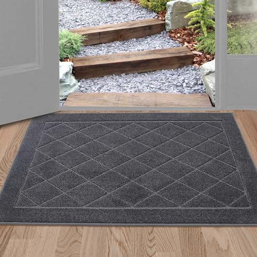BEQHAUSE Dirt Trapper Door Mat 24 x 36 Doormat NonSlip Entryway Rugs Washable Dog Door Mat Stain Resistant and Absorbent Welcome Floor Mat for Front Back Door Mud Wet Shoes Paws Dark Grey - Image 1