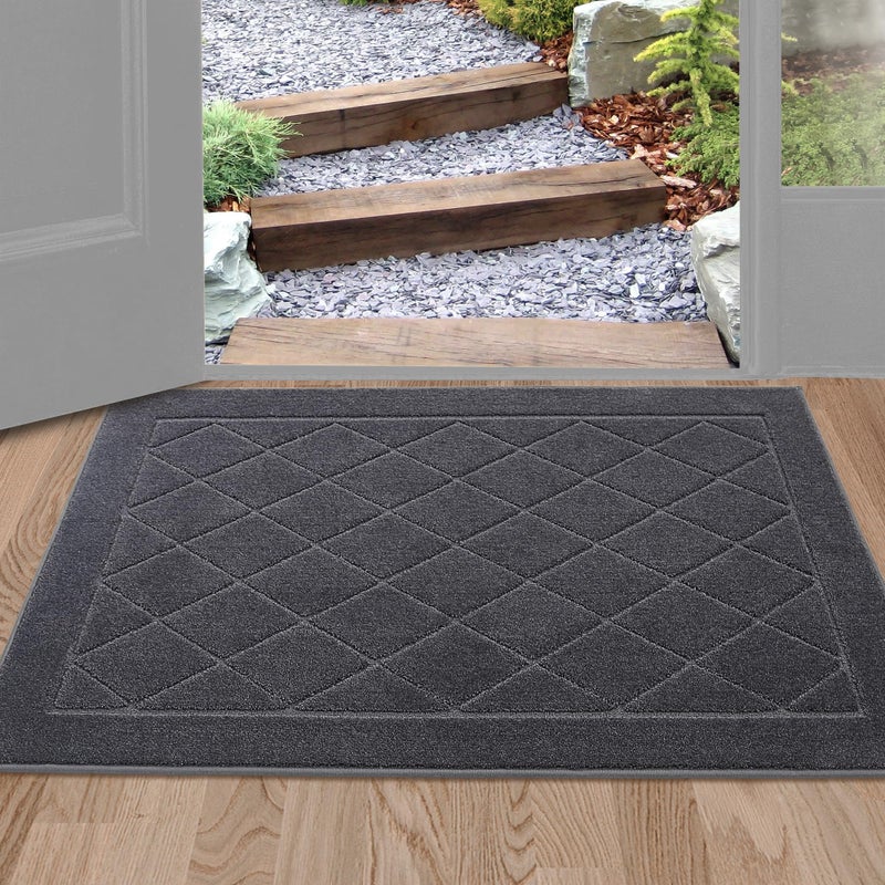 BEQHAUSE Dirt Trapper Door Mat 24 x 36 Doormat NonSlip Entryway Rugs Washable Dog Door Mat Stain Resistant and Absorbent Welcome Floor Mat for Front Back Door Mud Wet Shoes Paws Dark Grey - Image 2