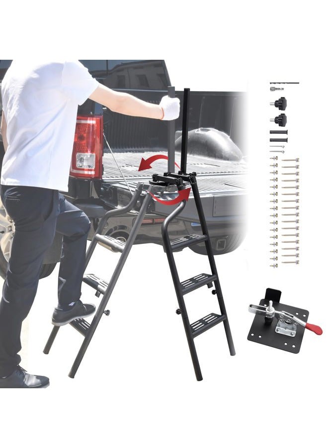 POKIAUTO 45" Foldable Pickup Truck Tailgate Ladder with Grab Handle, 360° Rotatable Heavy Duty Universal Folding Tailgate Step Ladder with Handrail for Pickup Truck (F250, RAM 2500 etc.) Accessories - Image 1