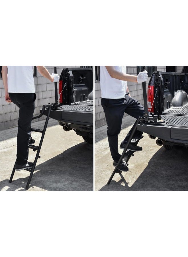 POKIAUTO 45" Foldable Pickup Truck Tailgate Ladder with Grab Handle, 360° Rotatable Heavy Duty Universal Folding Tailgate Step Ladder with Handrail for Pickup Truck (F250, RAM 2500 etc.) Accessories - Image 4