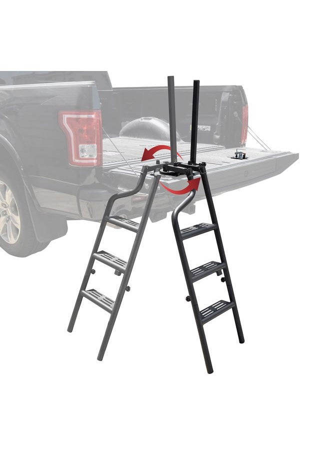 POKIAUTO 45" Foldable Pickup Truck Tailgate Ladder with Grab Handle, 360° Rotatable Heavy Duty Universal Folding Tailgate Step Ladder with Handrail for Pickup Truck (F250, RAM 2500 etc.) Accessories - Image 2