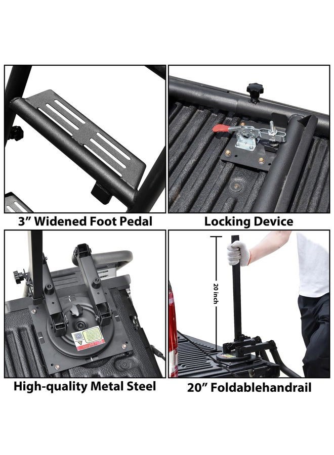 POKIAUTO 45" Foldable Pickup Truck Tailgate Ladder with Grab Handle, 360° Rotatable Heavy Duty Universal Folding Tailgate Step Ladder with Handrail for Pickup Truck (F250, RAM 2500 etc.) Accessories - Image 5