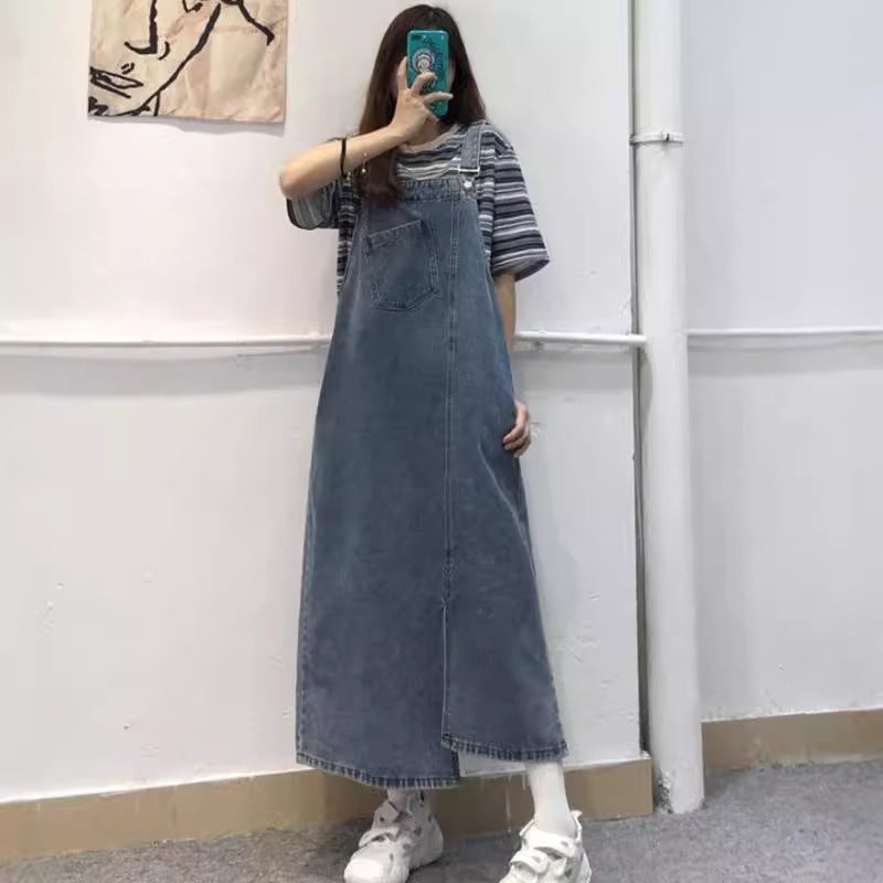 Tall Womens Summer Denim Jumper Dress Dark blue  - Image 1
