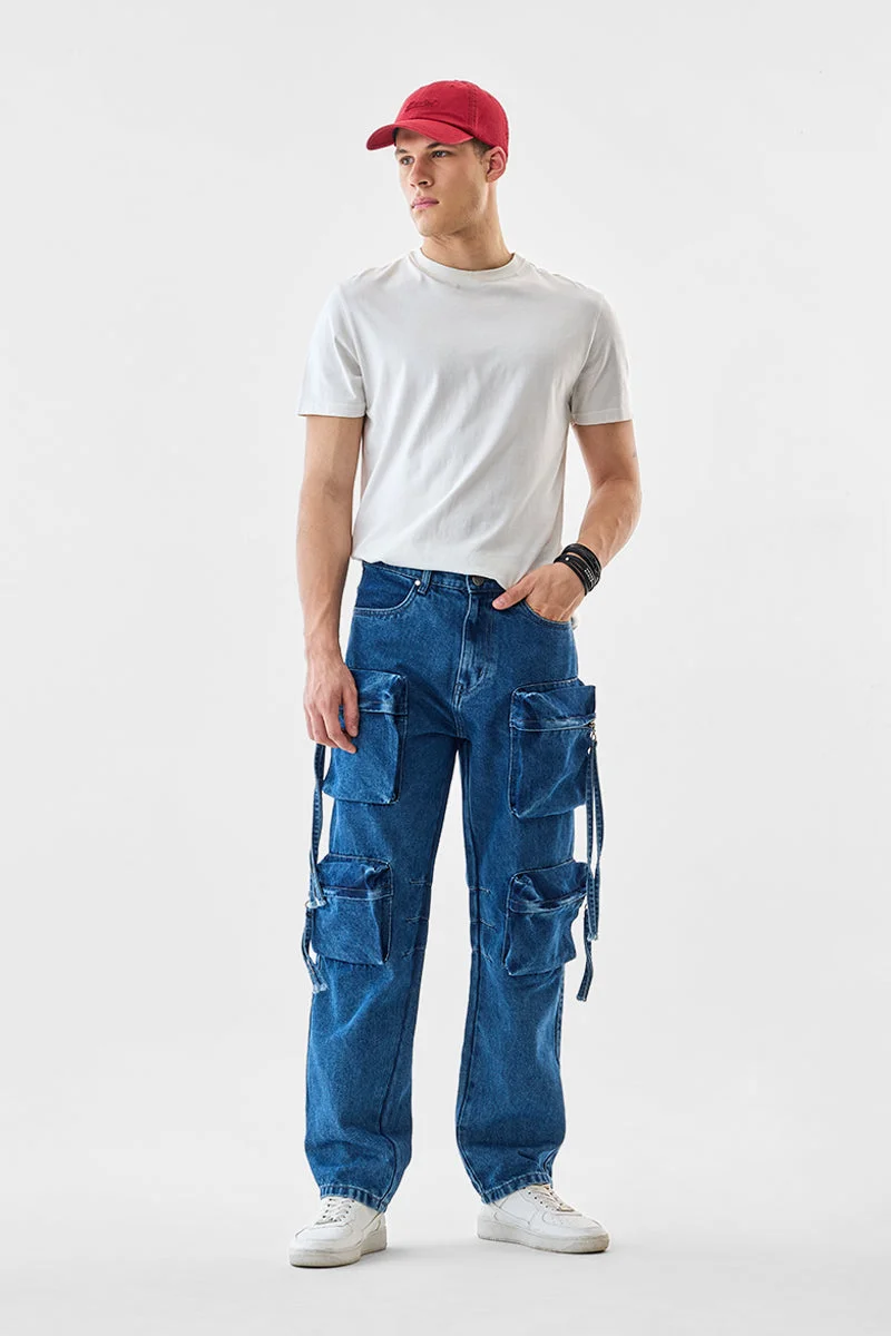 SNITCH بنطلون كارجو واسع بثمانية جيوب مغسول