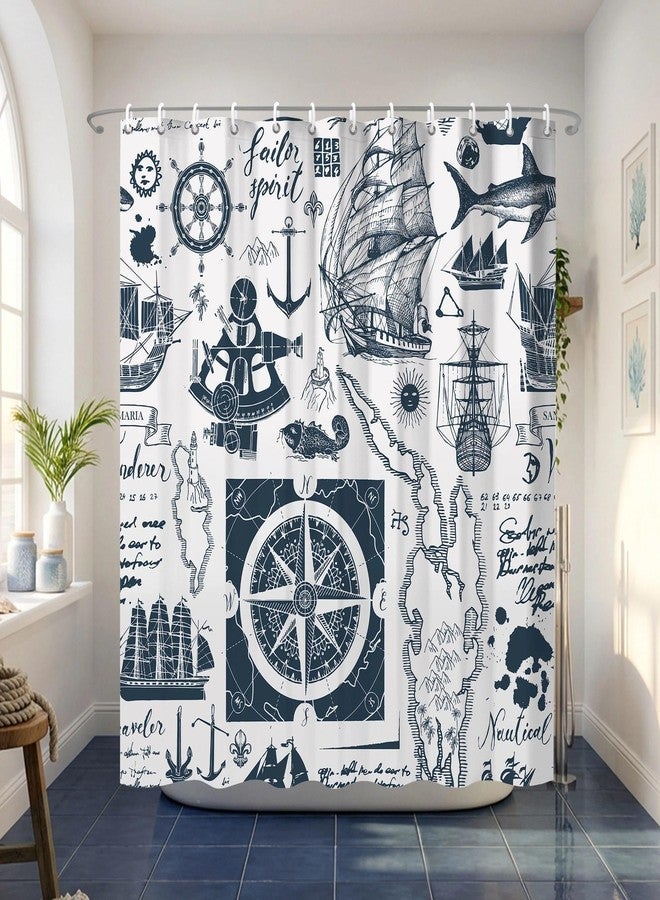 TSLOVER Nautical Theme Shower Curtain for Bathroom,Pirate Map Shower Curtains with Anchor Sailboat Decor,Funny Waterproof Polyester Ocean Theme Bathroom Decor Accessories,72x72 Inch - Image 1