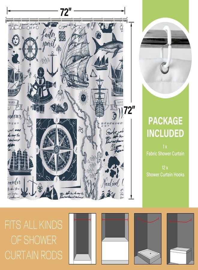 TSLOVER Nautical Theme Shower Curtain for Bathroom,Pirate Map Shower Curtains with Anchor Sailboat Decor,Funny Waterproof Polyester Ocean Theme Bathroom Decor Accessories,72x72 Inch - Image 2