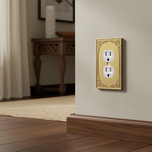 Rio Salto Duplex Outlet Cover Light Switch Plate Receptacle Wall Plate — Brushed Brass Gold Metal Outlet Covers Light Switch Cover — Palazzo Collection Decorative Wall Plates Midsize 3.13" X 5.00" - Image 2