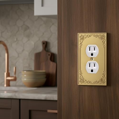 Rio Salto Duplex Outlet Cover Light Switch Plate Receptacle Wall Plate — Brushed Brass Gold Metal Outlet Covers Light Switch Cover — Palazzo Collection Decorative Wall Plates Midsize 3.13" X 5.00" - Image 3