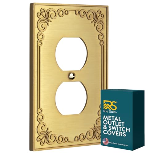 Rio Salto Duplex Outlet Cover Light Switch Plate Receptacle Wall Plate — Brushed Brass Gold Metal Outlet Covers Light Switch Cover — Palazzo Collection Decorative Wall Plates Midsize 3.13" X 5.00" - Image 5
