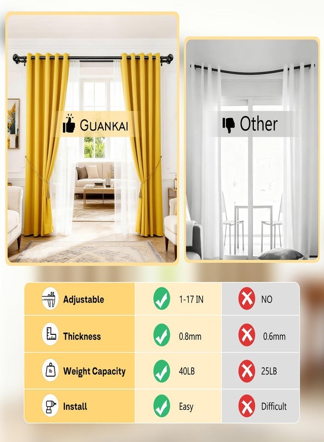 Guankai Adjustable Double Curtain Rods for Windows Set 30 to 57 Inch, Black Curtains Rod with 2PCS Brackets, Small Extra Long 5/8" Diameter Blackout Cortineros Para Ventanas for Bedroom, Living Room - Image 4