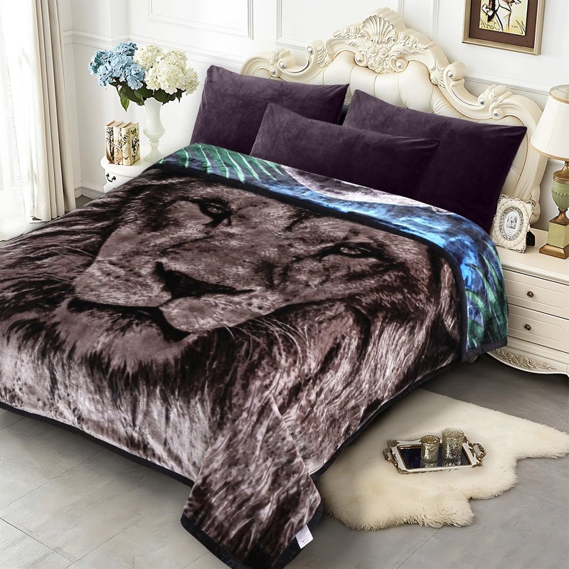JYK Animal Print Mink Fleece Blanket Queen 75'' x 87'', Medium Thick and Warm Blanket for Winter, Soft Fuzzy Plush Bed Blanket 5 LB, Microfiber Blanket - Black Panther/Lion - Image 2