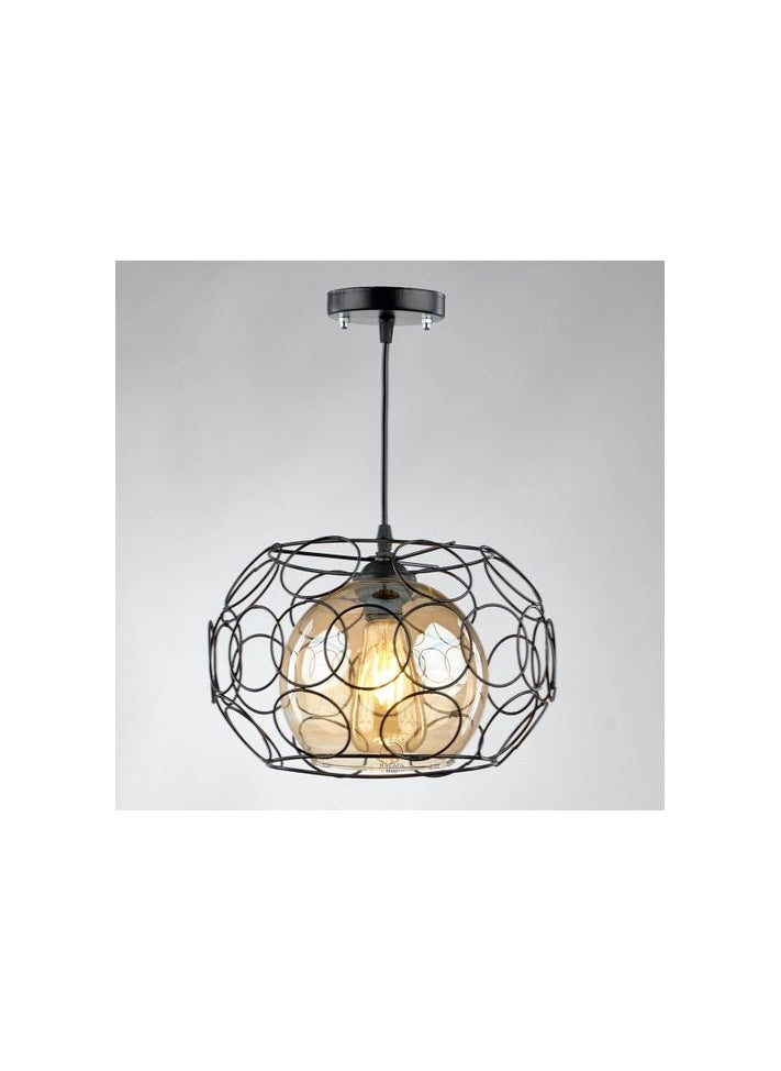 Interior glass ceiling pendant with metal frame, unique lighting for interior spaces  - Image 3