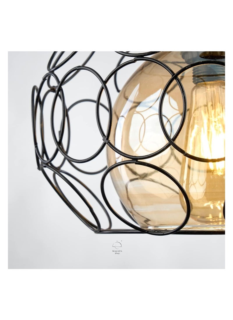Interior glass ceiling pendant with metal frame, unique lighting for interior spaces  - Image 2