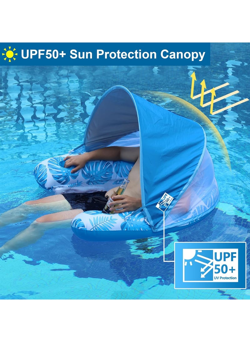 HI-FINE Inflatable Pool Float with Canopy, Raft Floaties Water Floating Chair, Pool Chair Lounge Float with Adjustable Sun Shade Cover, 2 Cup Holder, Ergonomic Headrest, Inflatable Pool Float for Adults Blue - Image 5