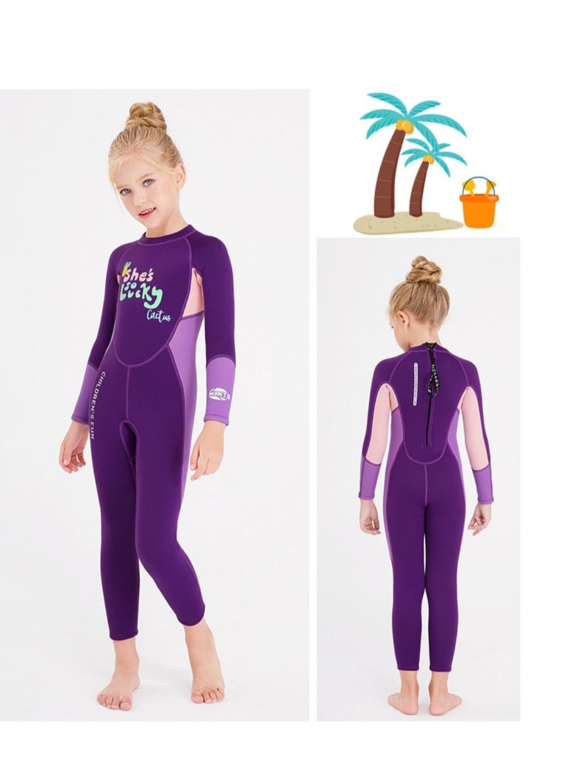 DIVE & SAIL Children's Wetsuit 2.5mm One-piece Thickened Warm Swimsuit Long-sleeved Cold Swimsuit  Purple  - Image 2