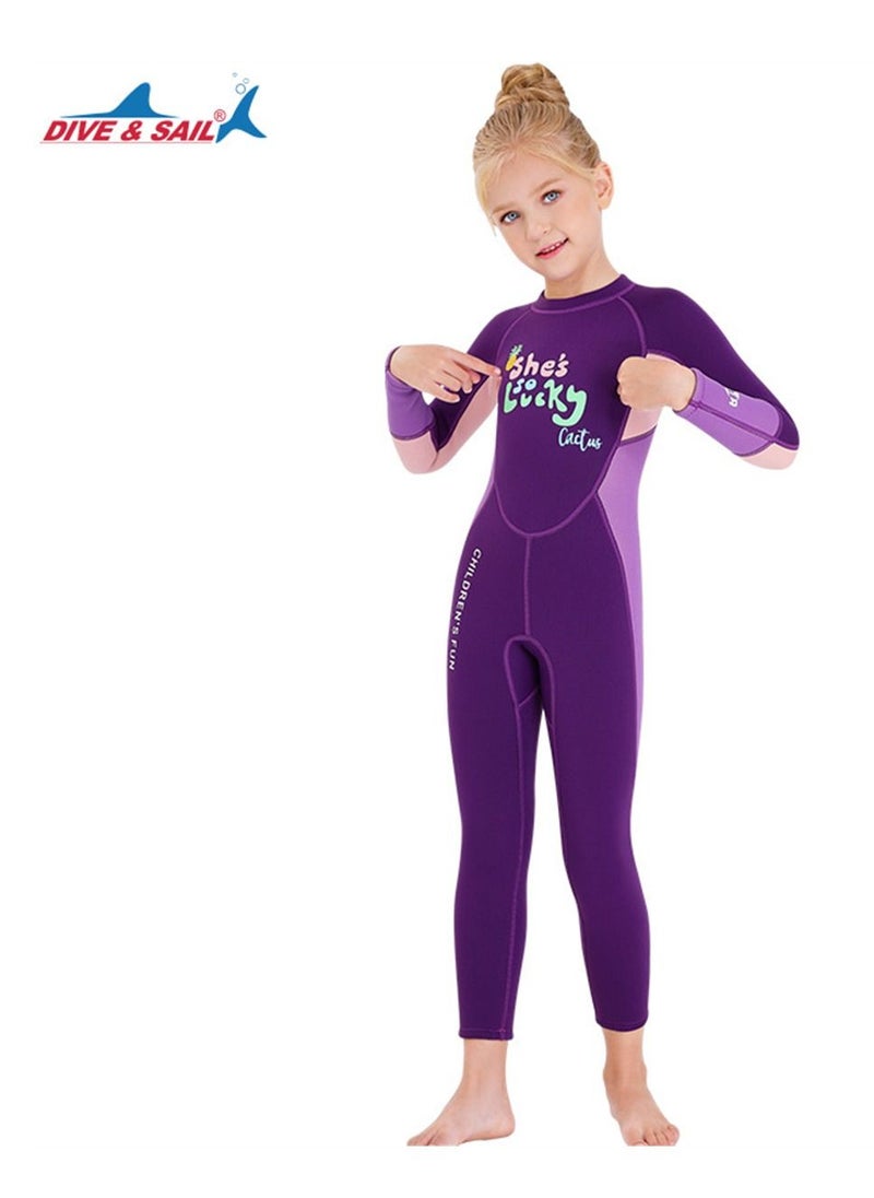 DIVE & SAIL Children's Wetsuit 2.5mm One-piece Thickened Warm Swimsuit Long-sleeved Cold Swimsuit  Purple  - Image 1