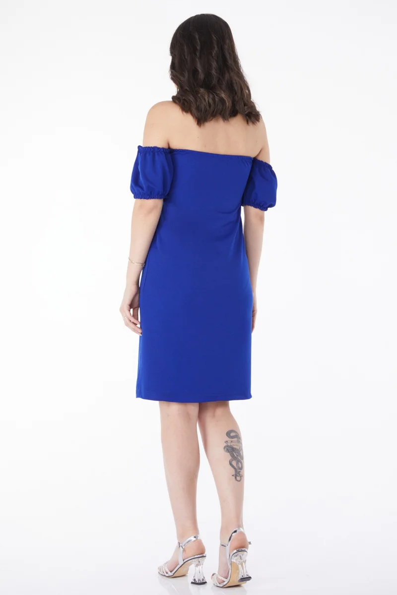 Tofisa Plain Mid Women Blue Princess Sleeve Evening Dress - 13189