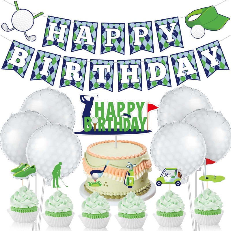 Containlol 32 Pieces Golf Birthday Party Decorations Golf Happy Birthday Banner Golf Cake Toppers and Foil Balloons for Golf Themed Party Supplies - Image 1