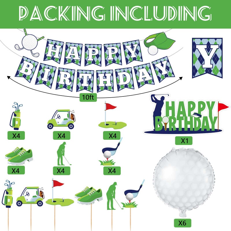 Containlol 32 Pieces Golf Birthday Party Decorations Golf Happy Birthday Banner Golf Cake Toppers and Foil Balloons for Golf Themed Party Supplies - Image 2