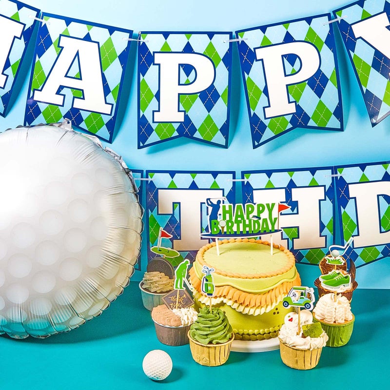 Containlol 32 Pieces Golf Birthday Party Decorations Golf Happy Birthday Banner Golf Cake Toppers and Foil Balloons for Golf Themed Party Supplies - Image 3