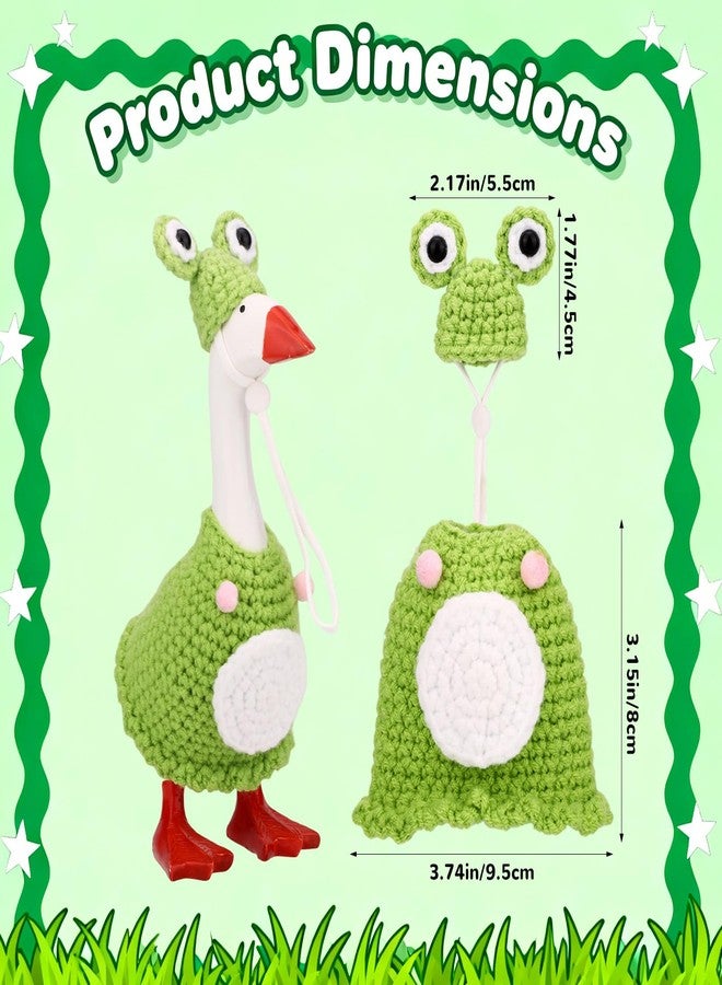 Sinbana 7in/17.78cm Desk Goose Frog Outfit, Include Crocheted Hat and Clothes for Cute and Fun Mini Desktop Desk Goose Costume Crochet Outfits Accessories (Green & White) - Image 2