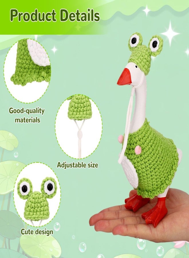 Sinbana 7in/17.78cm Desk Goose Frog Outfit, Include Crocheted Hat and Clothes for Cute and Fun Mini Desktop Desk Goose Costume Crochet Outfits Accessories (Green & White) - Image 4