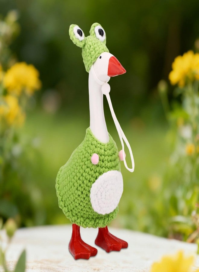 Sinbana 7in/17.78cm Desk Goose Frog Outfit, Include Crocheted Hat and Clothes for Cute and Fun Mini Desktop Desk Goose Costume Crochet Outfits Accessories (Green & White) - Image 3