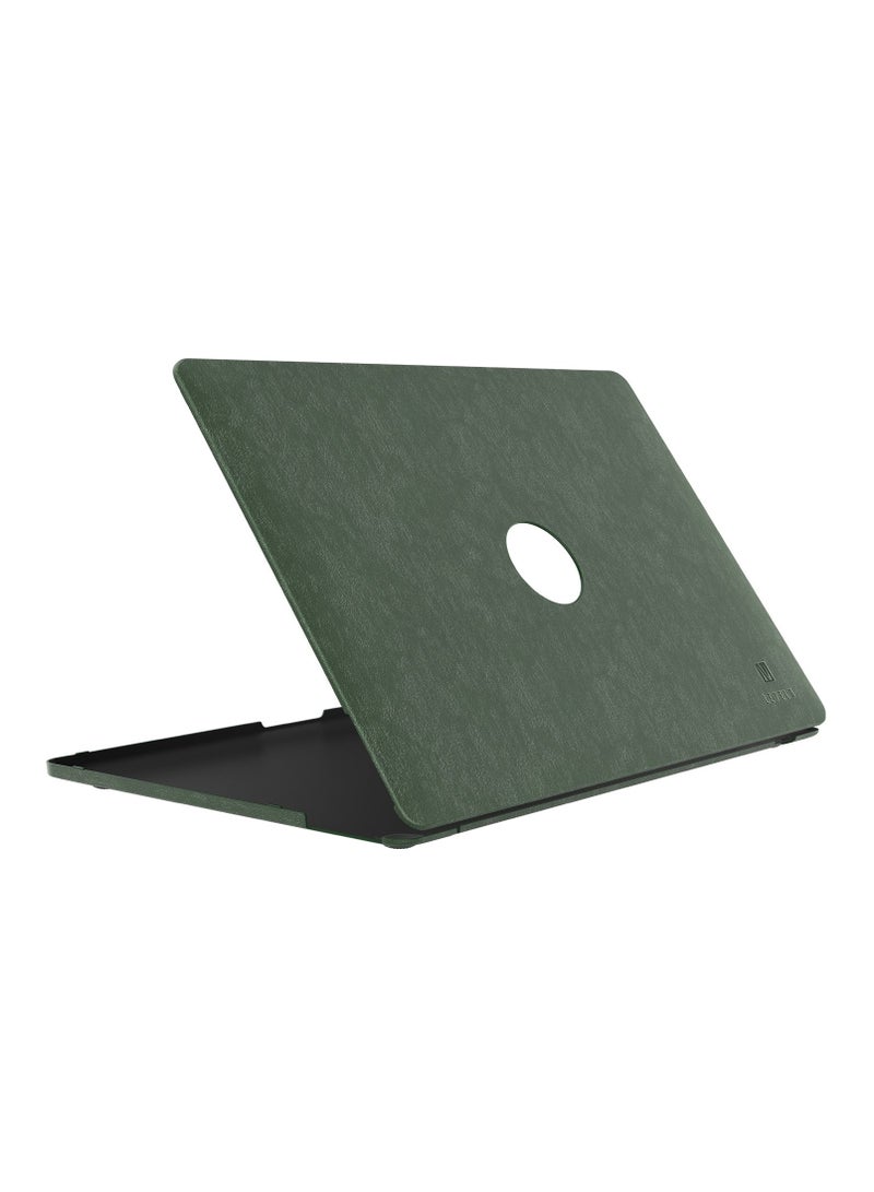LEVELO Macbook Pro 15inch Gevena Leather / Precise Cutouts / Ultra-Thin and light / Leather and Silicone Buttom Base - Dark Green - Image 1