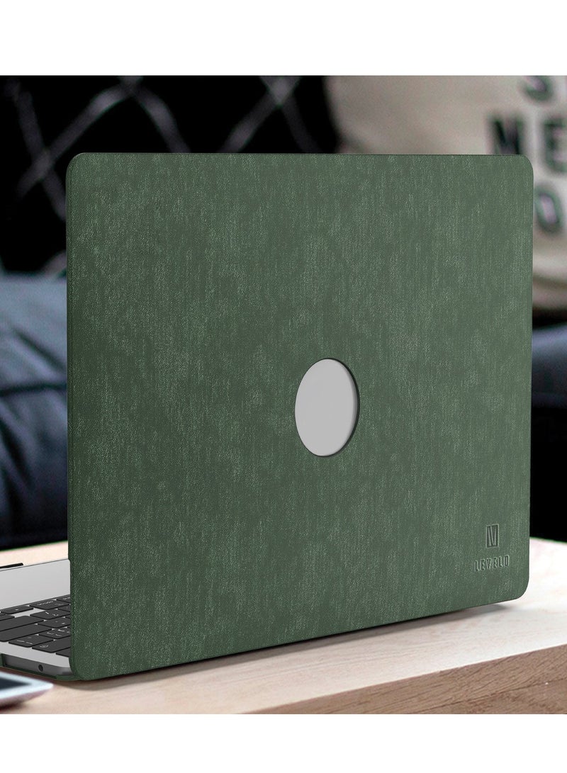 LEVELO Macbook Pro 15inch Gevena Leather / Precise Cutouts / Ultra-Thin and light / Leather and Silicone Buttom Base - Dark Green - Image 3