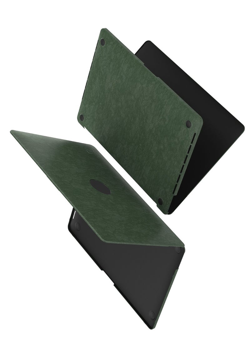 LEVELO Macbook Pro 15inch Gevena Leather / Precise Cutouts / Ultra-Thin and light / Leather and Silicone Buttom Base - Dark Green - Image 4