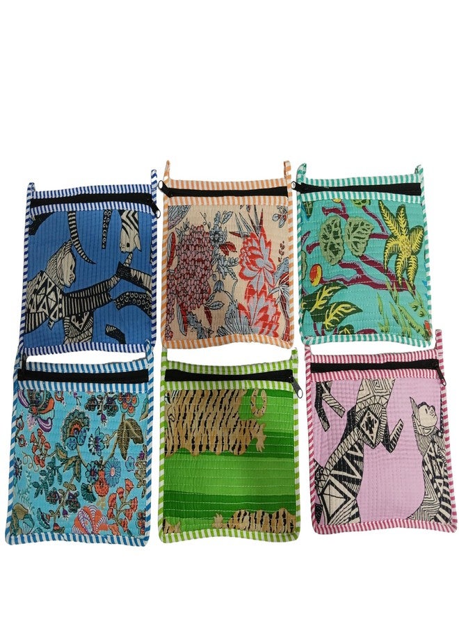 Doraya Handblock Floral Print Quilted Multipurpose Zipper Closure Coin Currency Pouch, Multicolor Unique Mix Assorted Design Cotton 8x6 Inches, for Travel Makeup Jewelry Passport Organization (5) - Image 2