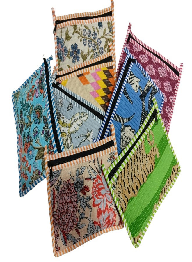 Doraya Handblock Floral Print Quilted Multipurpose Zipper Closure Coin Currency Pouch, Multicolor Unique Mix Assorted Design Cotton 8x6 Inches, for Travel Makeup Jewelry Passport Organization (5) - Image 5