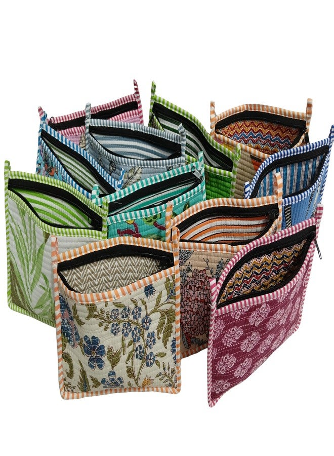 Doraya Handblock Floral Print Quilted Multipurpose Zipper Closure Coin Currency Pouch, Multicolor Unique Mix Assorted Design Cotton 8x6 Inches, for Travel Makeup Jewelry Passport Organization (5) - Image 1