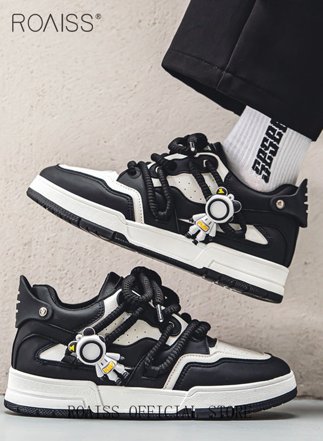 roaiss Colorblock Non Slip Chunky Sneakers for Men with Cartoon Astronaut Pendant Decor Mens Casual Sporty Outdoor Skateboard Shoes Breathable and Lightweight Low Cut Basketball Shoes - Image 1