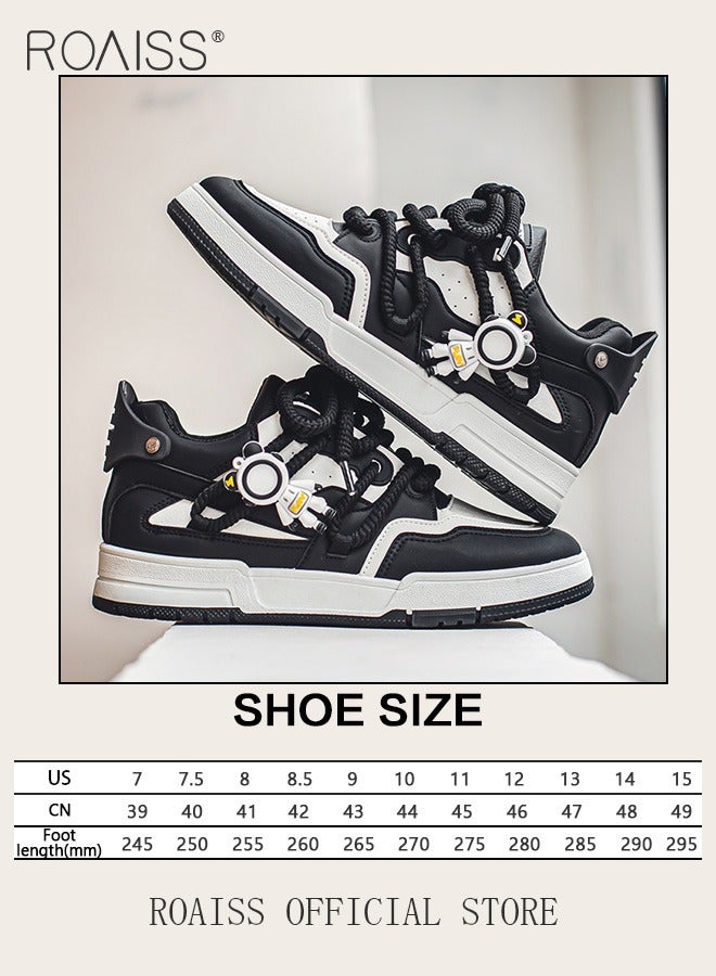 roaiss Colorblock Non Slip Chunky Sneakers for Men with Cartoon Astronaut Pendant Decor Mens Casual Sporty Outdoor Skateboard Shoes Breathable and Lightweight Low Cut Basketball Shoes - Image 2