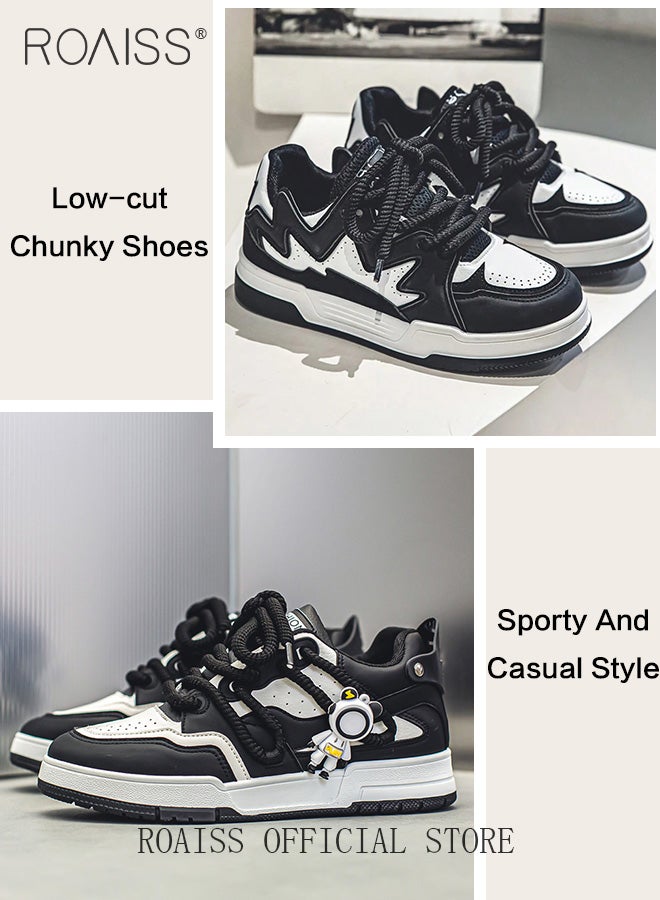 roaiss Colorblock Non Slip Chunky Sneakers for Men with Cartoon Astronaut Pendant Decor Mens Casual Sporty Outdoor Skateboard Shoes Breathable and Lightweight Low Cut Basketball Shoes - Image 4