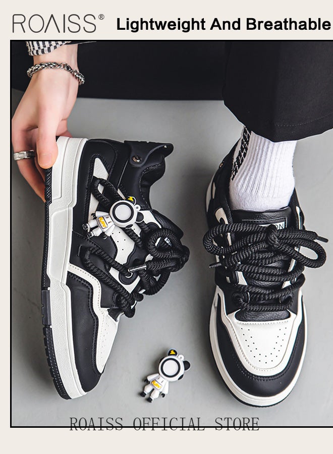 roaiss Colorblock Non Slip Chunky Sneakers for Men with Cartoon Astronaut Pendant Decor Mens Casual Sporty Outdoor Skateboard Shoes Breathable and Lightweight Low Cut Basketball Shoes - Image 5