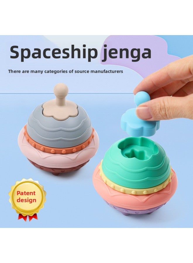 Baby Spacecraft Silicone Jengle Children's Toy Spacecraft Jengle Colorful Cartoon Spacecraft Jengle Wholesale-Color:Bright Color Series-Specifications:Spaceship Jenga - Image 2