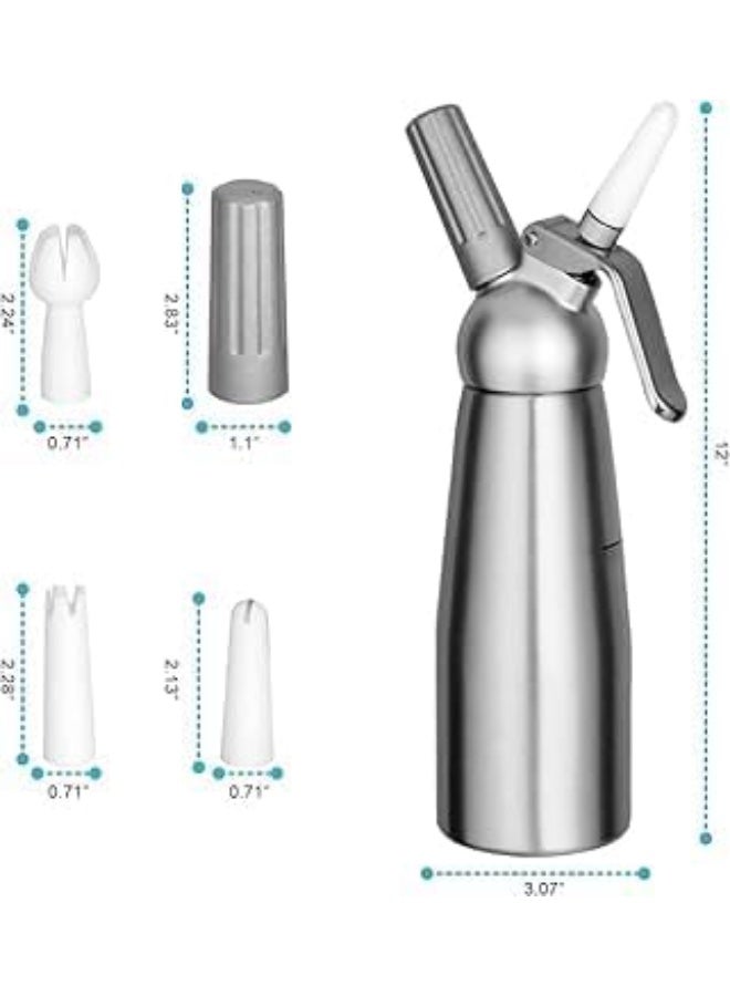 Professional Whipped Cream Dispenser500ml with Aluminum Charger & 3 Decorating Nozzles – Compatible with N20 Cartridges - Image 3