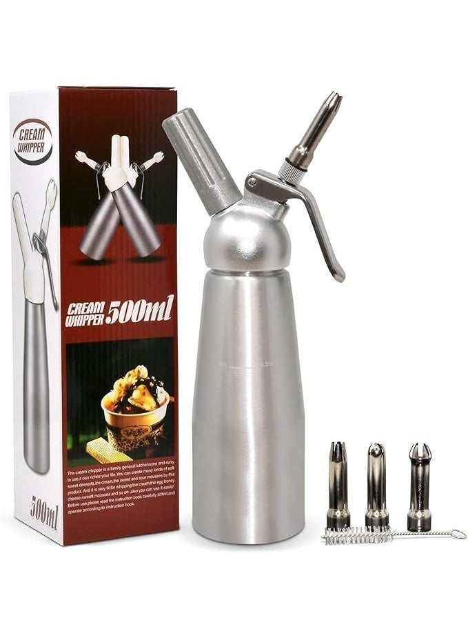 Professional Whipped Cream Dispenser500ml with Aluminum Charger & 3 Decorating Nozzles – Compatible with N20 Cartridges - Image 2