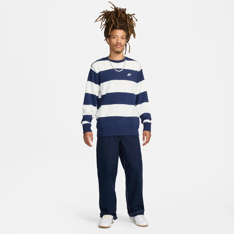 Nike Blue Men's Club Fleece Striped Heavyweight Crew for Men | Best Price UAE